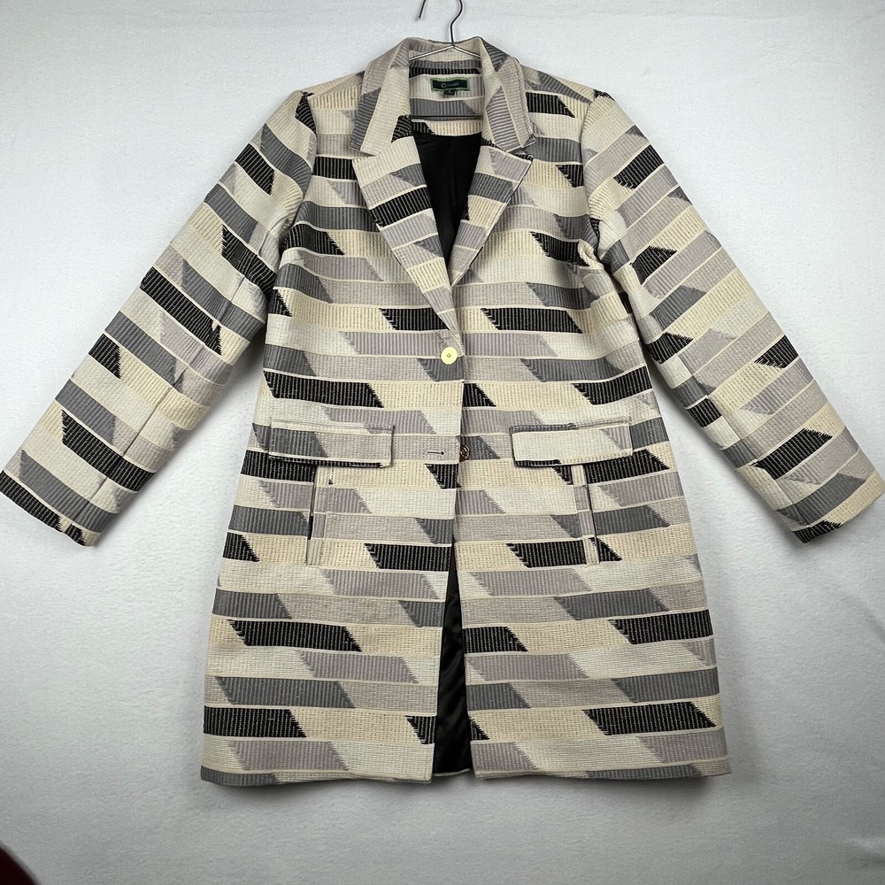 C Wonder Coat Blazer Womens 6 Gray Black‎ Cream Geometric Notch Lapel Cocktail